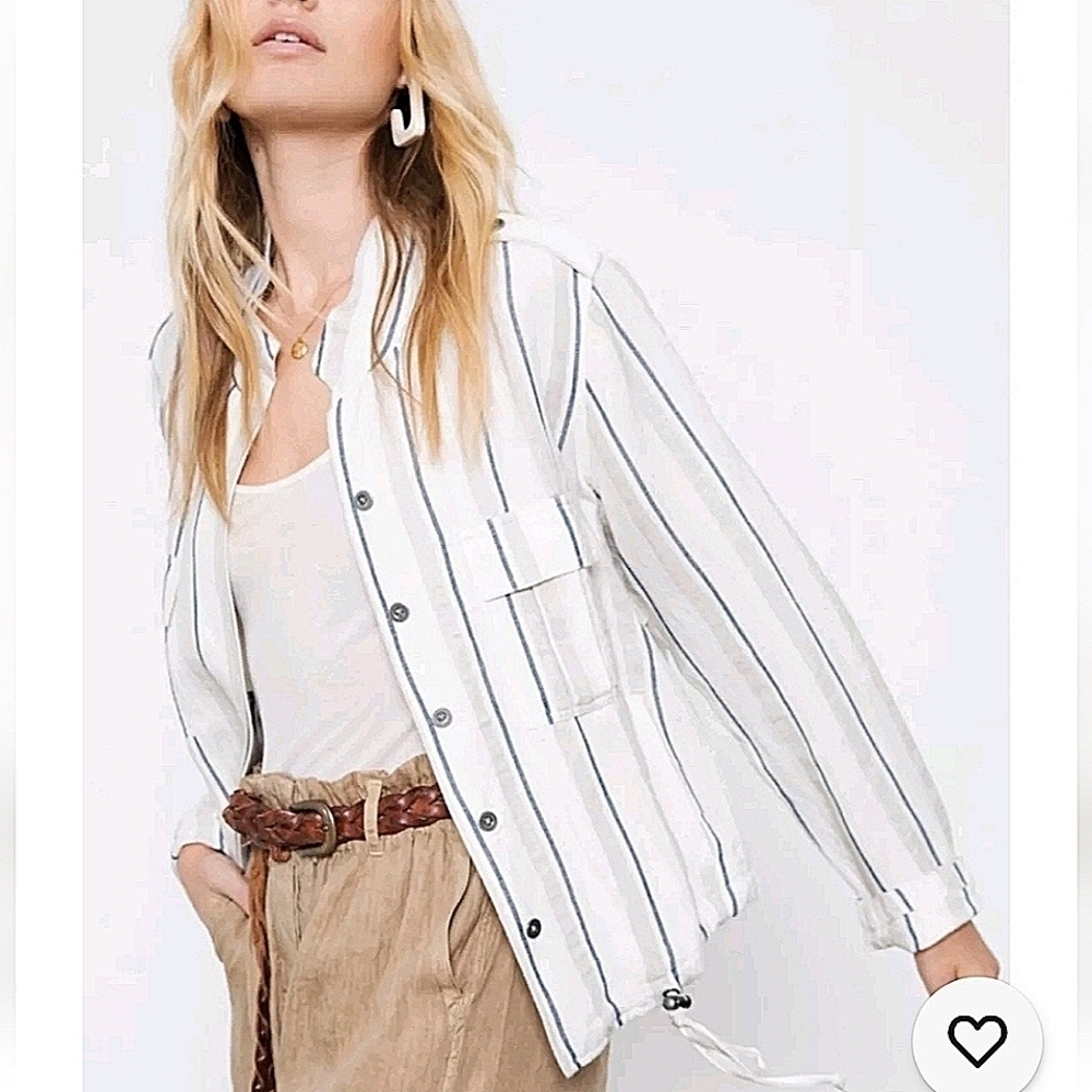 RAILS Rowen Coco Stripe Linen Blend Cargo Jacket-Size Medium - Picture 3 of 17